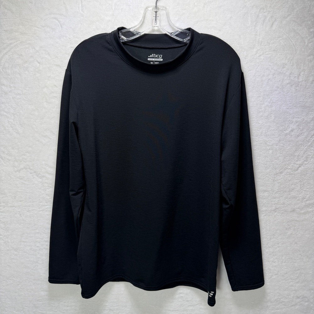 BCG Mens XL Black Mock Neck Long Sleeve Athletic Performance Shirt Training Top